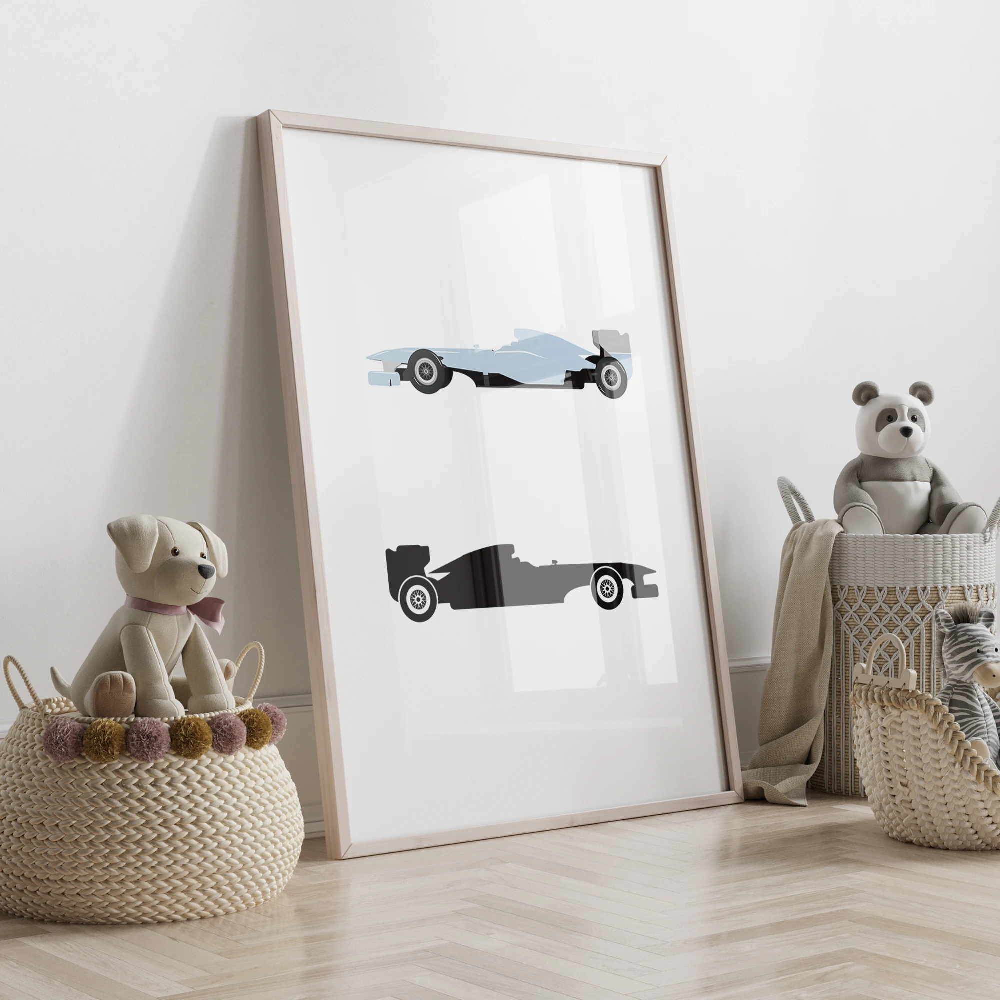 3pcs Personalized Custom Name Cartoon Bule Car Wall Art Print Picture Canvas Poster Painting For Living Child Room Home Decor