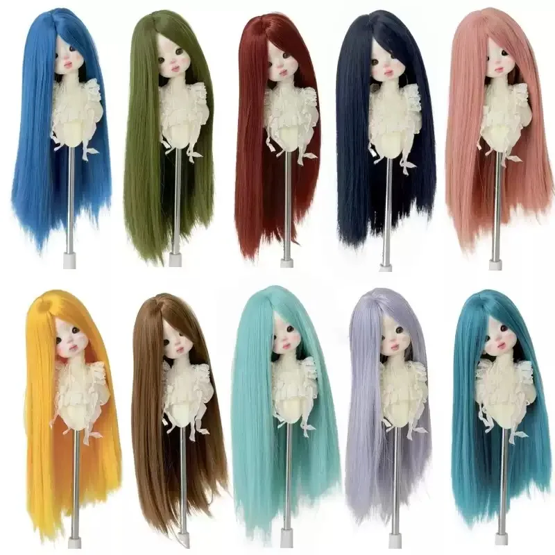 FallenVex Soft Fiber BJD Doll Blank Wig 3‑4‑6 Size Long with Long Bangs Hand‑Modifiable Full Head Wig for Doll DIY Customization