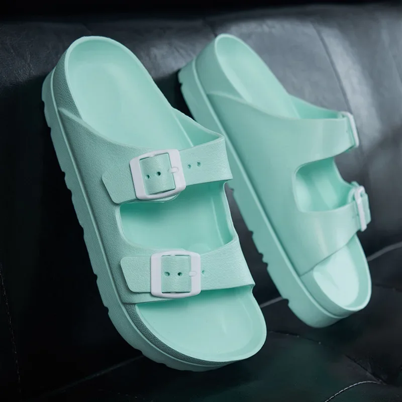 Fashion New EVA Thick Sole Slippers For Women Comfort Wear Beach Slides Double Button Light Anti Slip Slippers Jelly Shoe