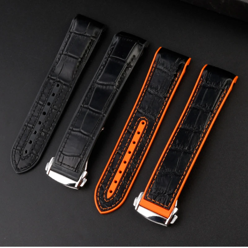 20mm 22mm curved end Blue Orange Rubber Wrist band For Omega Seamaster 300 Ocean Watchband Folding Buckle Silicone watch Strap