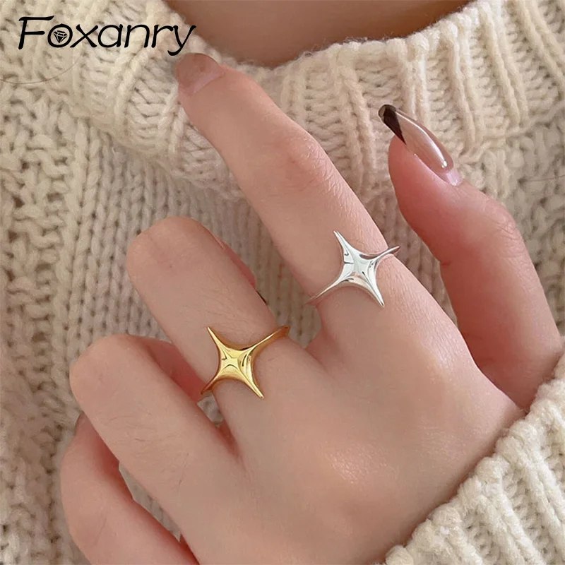 Foxanry Minimalist Silver Color Finger Rings for Women Korean Cute Trendy Elegant Starlight Geometric Handmade Bride Jewelry