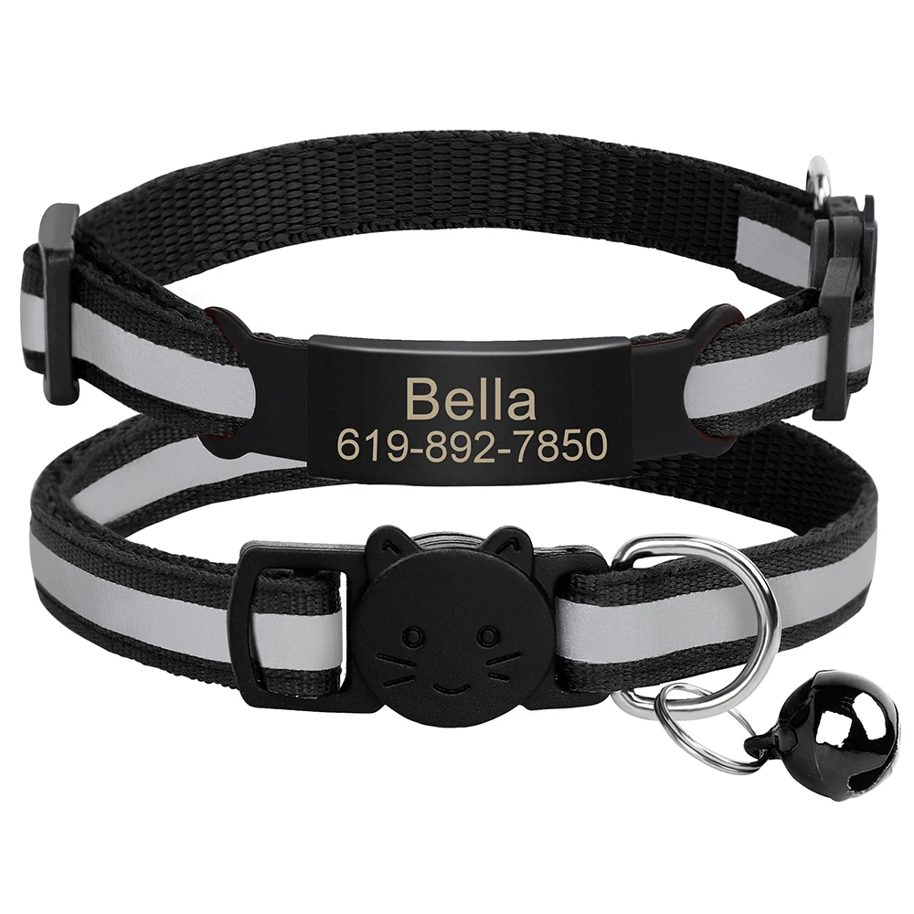 Personalisierte ID Kostenloser Gravur Katze Kragen Reflektierende Katze Sicherheit Schnalle Halsbänder Einstellbare Benutzerdefinierte Nylon Welpen Kätzchen Halskette – Detail 10