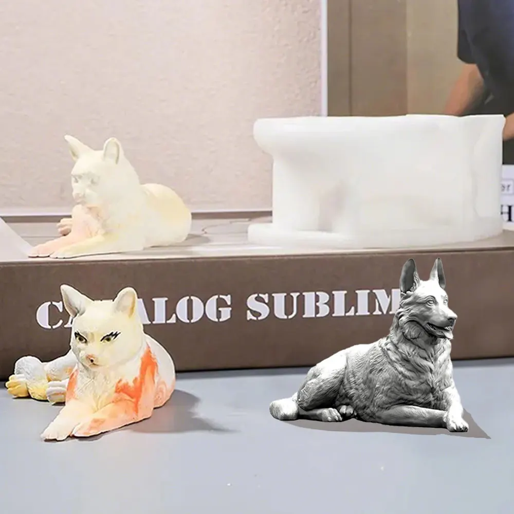 Orange Cat German Shepherd Silicone Scent Candle Mould Handmade 3D Dog Kitty Plaster Resin Making Tool DIY Animals Ceramic Decor