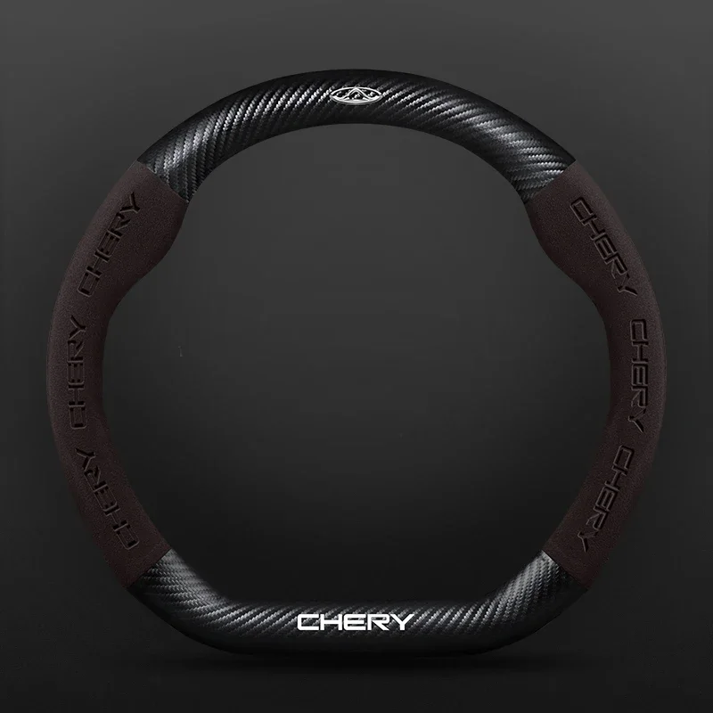 Car Chery Logo Suede Carbon Fiber Steering Wheel Cover for Tiggo 3 4 5 7 Pro 8 Plus Arrizo 7 GX 5x EQ7 Fulwin 2 Eastar A3 A5