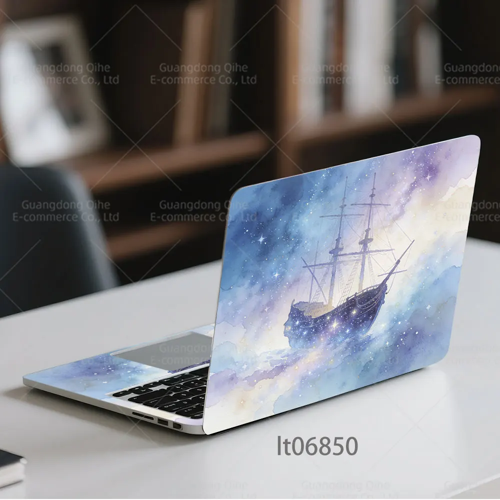 

2PCS Galaxy Sailboat Laptop Skin Sticker, Starry Night Sea Adventure Decal Cover for Macbook HP Dell Lenovo 11-17 inch