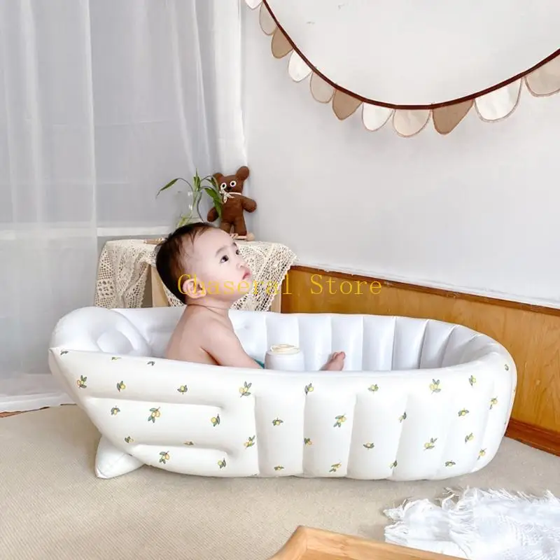 E7CE Non Slip Bathing Tub Inflatable Swimming Pool 90x55cm Shower Tub for Infant Baby Portable Travel Bathtub