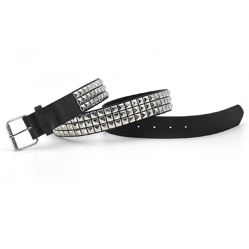 High Quality Rivet Belt Men&Women\'s Studded Fashion Versatile Belts Punk Rock With Pin Buckle Drop Decoration Black Hot Sale