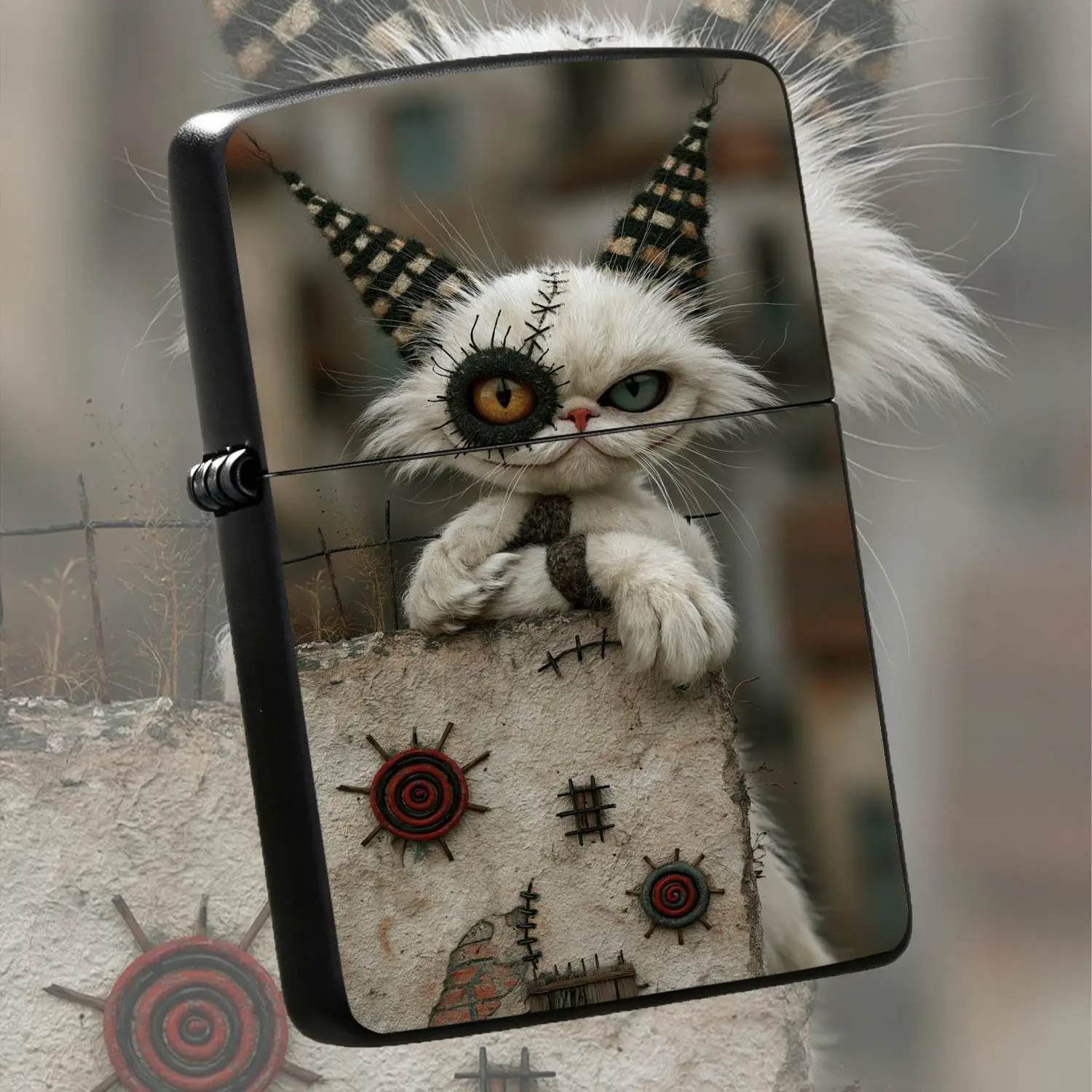 Creative Whimsical Stitched Plush Style White Cat Lighter, Unique Odd-Eye Spooky Feline Decor Ornament, Retro Aesthetic Portable Accessory, Fun Novelty Gift For Friends For All Daily Scenarios  A Humorous And Interesting Lighter