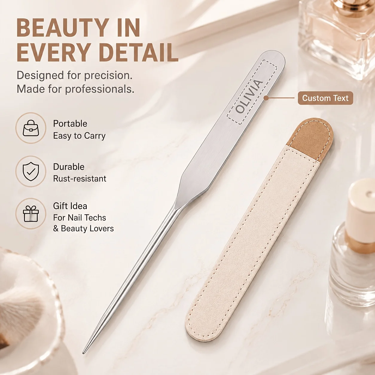 Imagen 3: Espátula de Acero Inoxidable Personalizada con Texto, Raspador de Maquillaje, Cuchara para Base Líquida, Herramientas de Maquillaje, Palito para Mezclar Colores de Belleza y Arte de Uñas