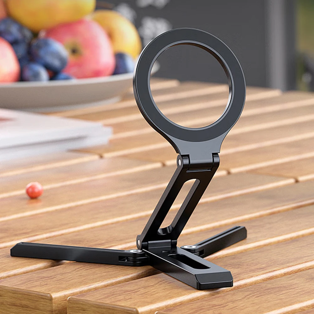 Starker magnetischer Metall-Telefonhalter, faltbar, für Schreibtisch, Reisen, Selfie-Stick, Stative, Einbeinstativ, Ständer für Magsafe iPhone 17, 16, 15, 14, 13, 12