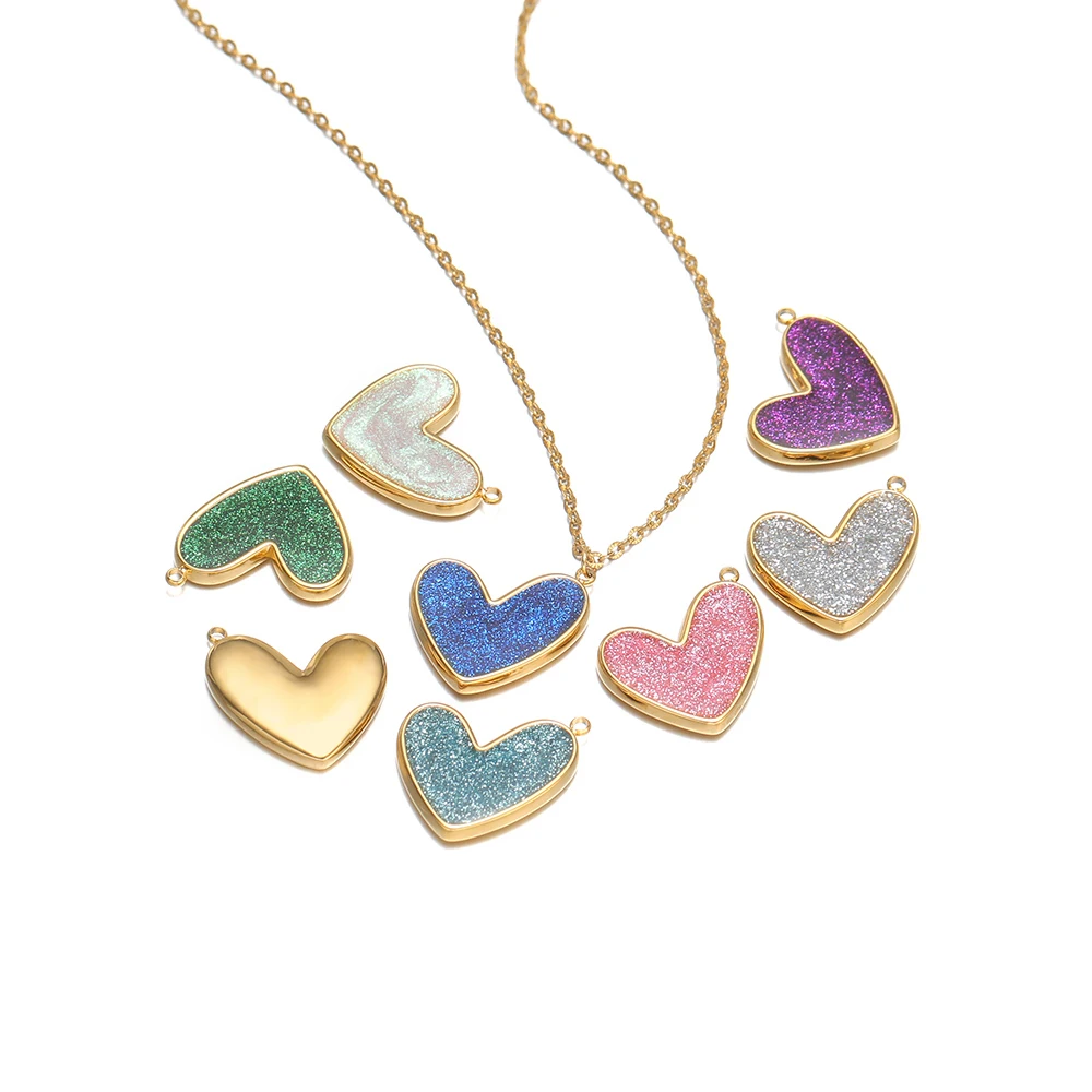 

5pcs Stainless Steel Enamel Glittering Heart Charms for DIY Women Jewelry Necklace Pendants Making Bracelet Earrings Accessories