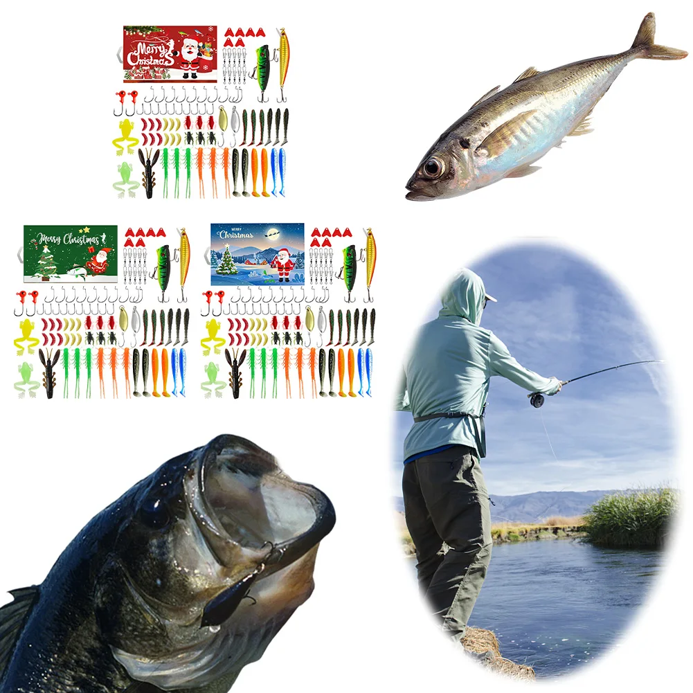 82pcs Fishing Advent Calendar 2024 Fishing Lure Advent Calendar Christmas Advent Calendar Xmas Surprise Gift for Fishing Lover