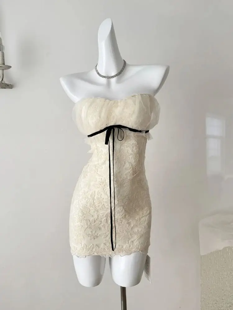

2025 Women Sexy Strapless Bodycon Birthday Party Dress Elegant Evening Prom Gowns Embroidery Design Young Girls Dresses Vestido