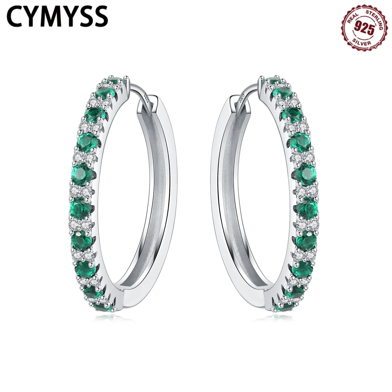 

CYMYSS 2025 New 925 Sterling Silver Zircon Green Big Earring Boutique Wedding Birthday Party Jewellery Gift Women's Earring Loop