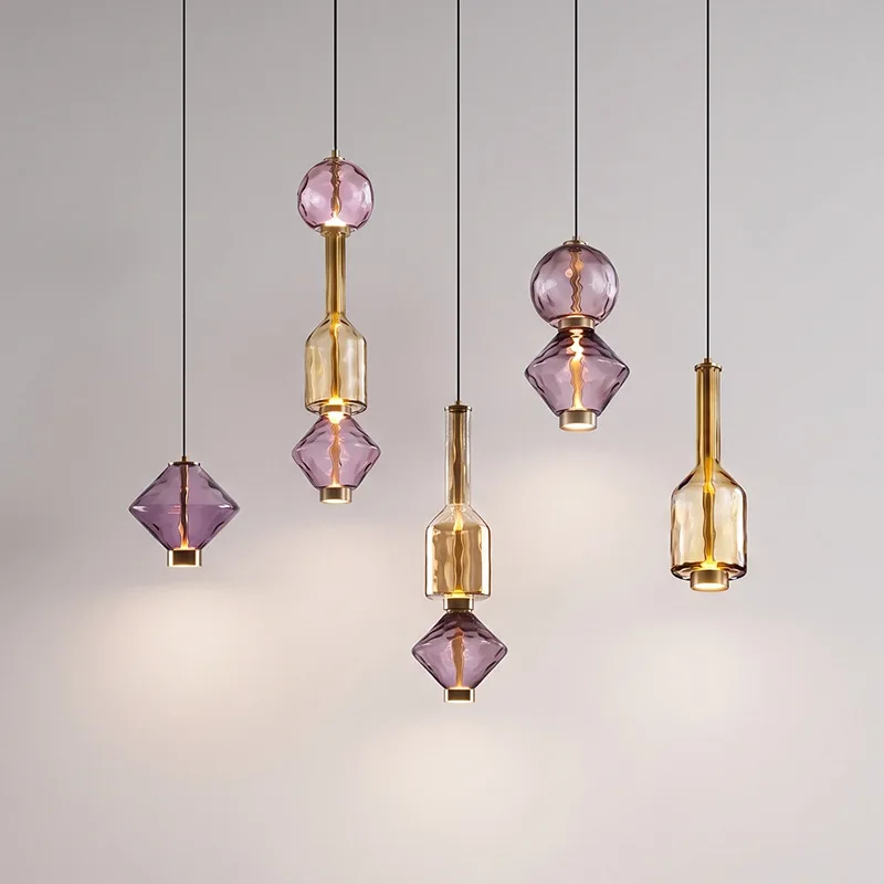 French Purple Glass Pendant Lamp Creative Bedroom Bedside Ambience Light Living Room Dining Room Decorative Pendant Lamp