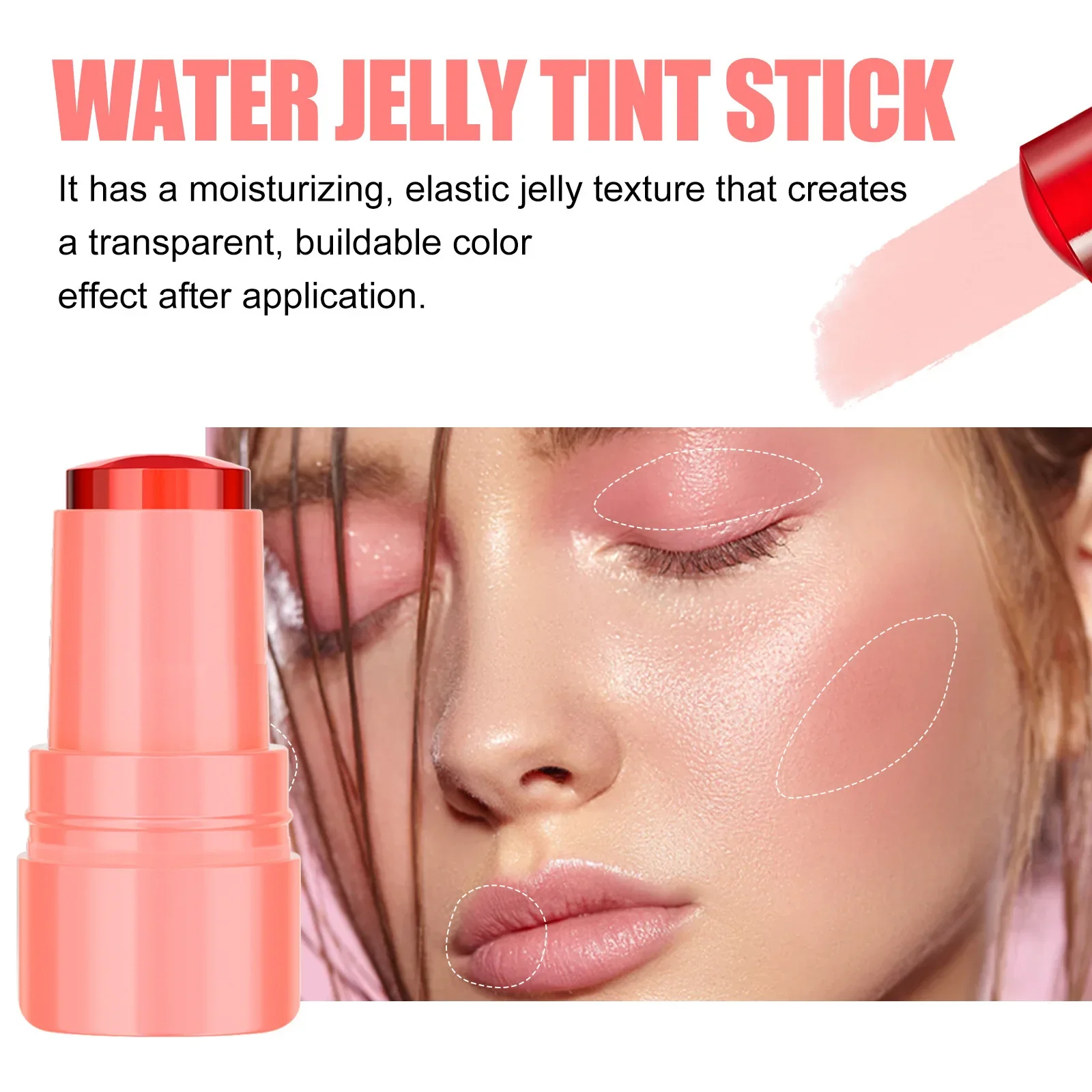 Moisture Blush Stick Blusher Lip Cheek Dual ใช้การแสดงผลสีสูง Brightening Matte Smooth Long Lasting ลิปสติกกันน้ํา