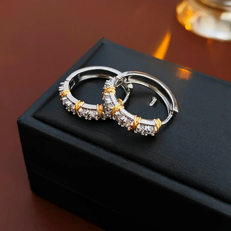 European And American Light Luxury Elegant Zircon Round Hoop Earrings For Women Fashion Cute Sweet Crystal Jewelry Party Gifts