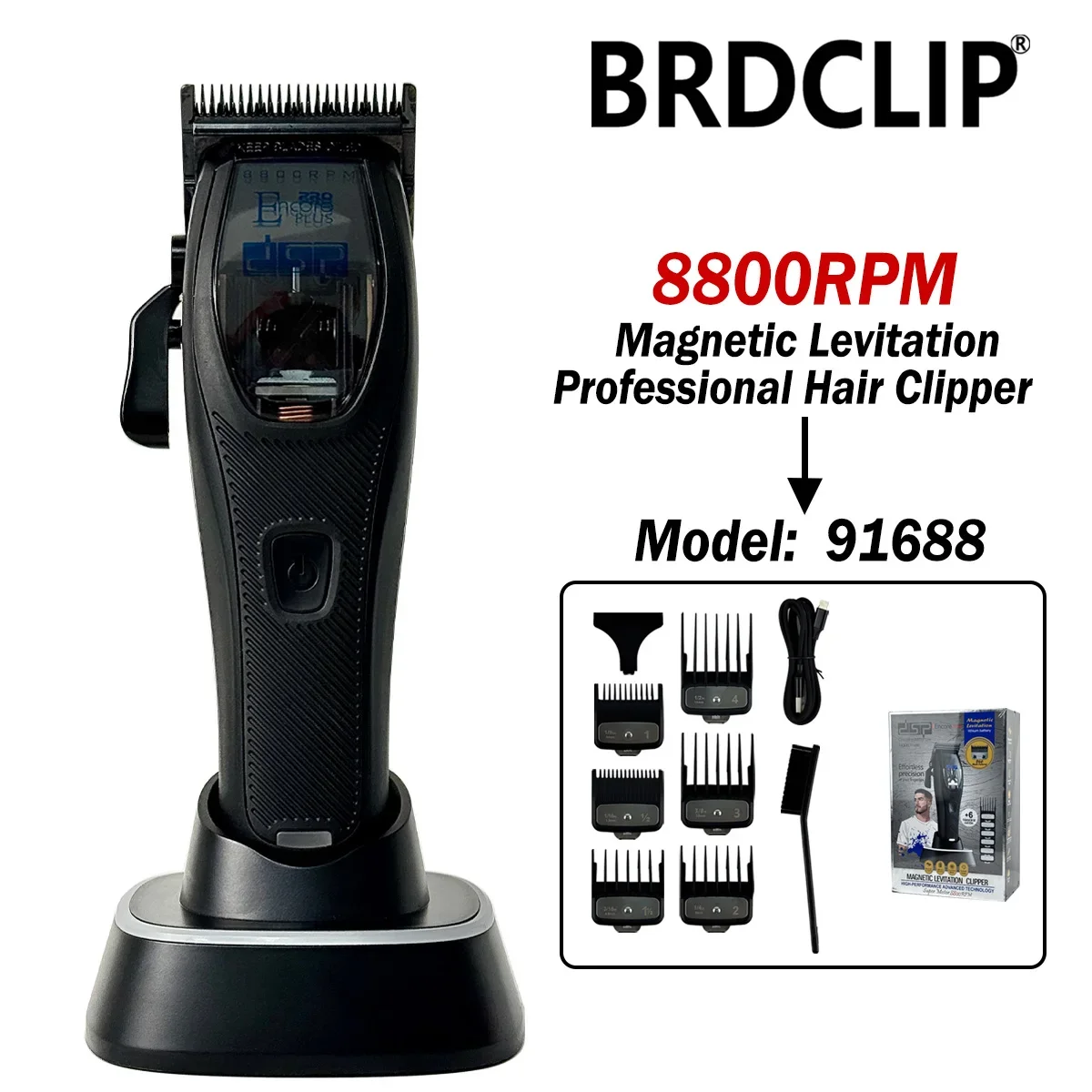 

Professional Magnetic Levitation Hair Clipper BRDCLIP 91688 8800RPM with Charging Base Men's Hair Trimmer Barber Haircut Machine