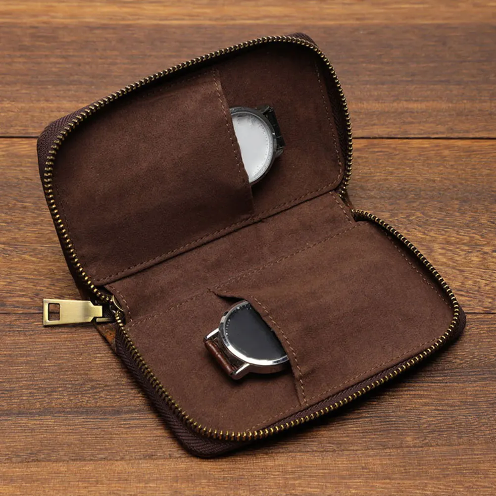 

Watch Storage Bag Portable Case Holder Organizer Wristwatch Mens Cowhide Travel Durable Smooth Compact Size Box