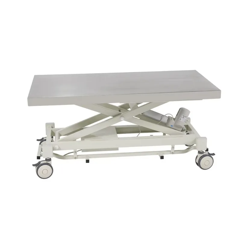 Durable 304 Stainless Steel Surface Sleek Lockable Castors Electric Hi Lo Operation Vet Table Veterinary Clinic Trolley