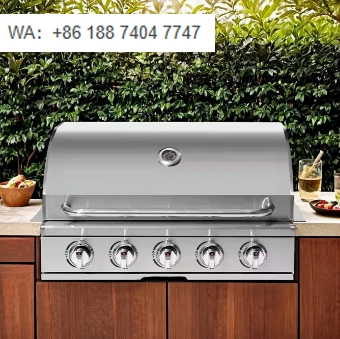 Modern 5 Burner Stainless Steel 430 Gas Grill with Round Cover New Arrival Drop-In Design for Outdoor Kitchen Party for Home Use