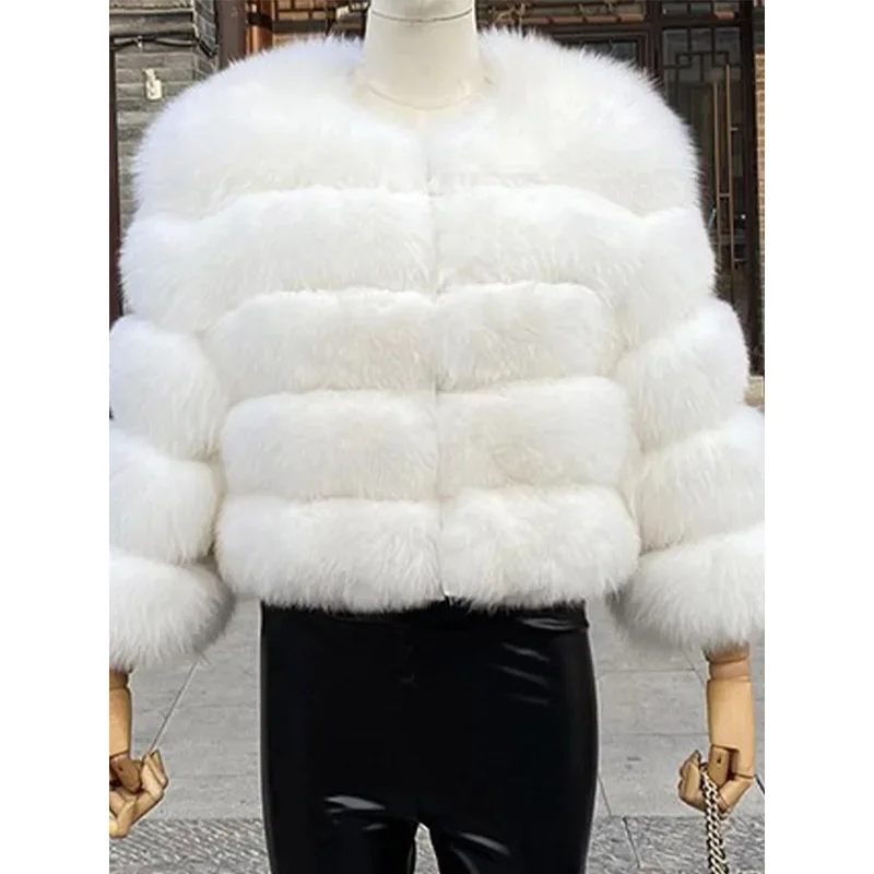 Faux Fur Short Coat Women Cropped Long Sleeve Artificial Fox Fur Jacket Women Winter Fluffy Top Thick Warm Furry Fur Outwears