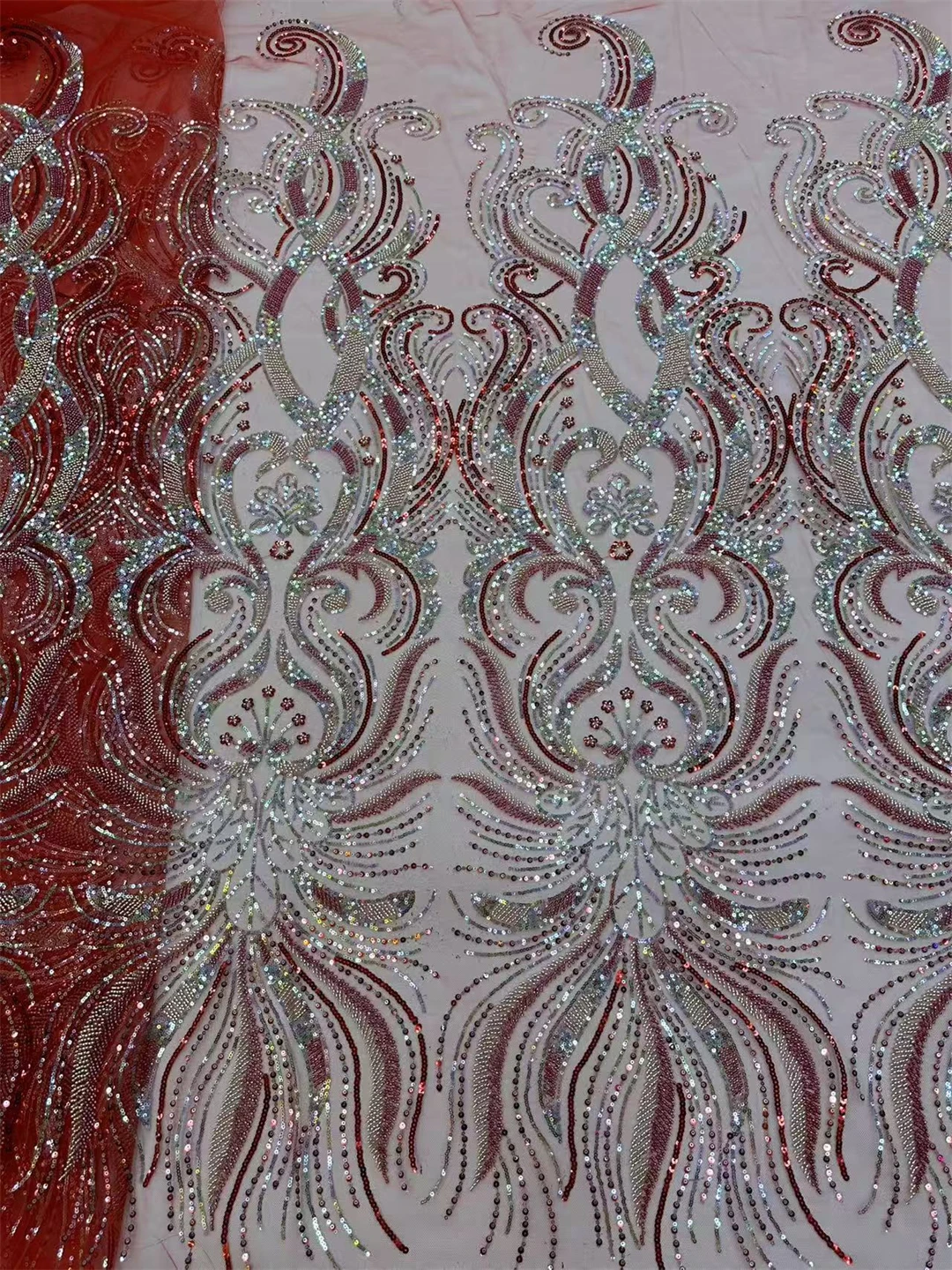 Tessuto di pizzo francese con paillettes a fiori botanici, tessuto a rete in tulle artigianale pesante per abiti da trascinamento, 5 metri, multicolore