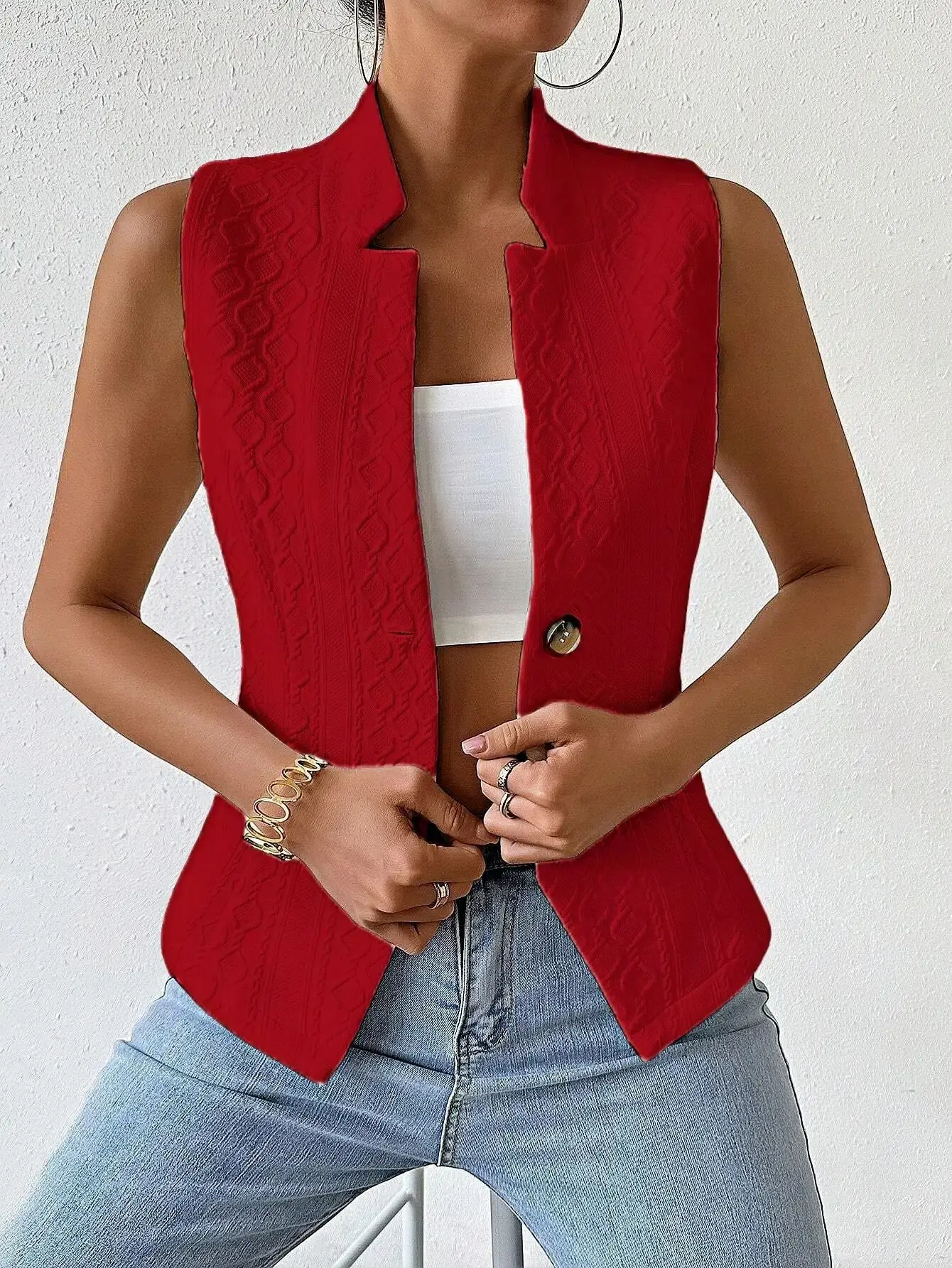 

Fashionable Button Sleeveless Vest Vest Jacket Women Solid Color Summer Elegant V-neck Cardigan For Women 2025