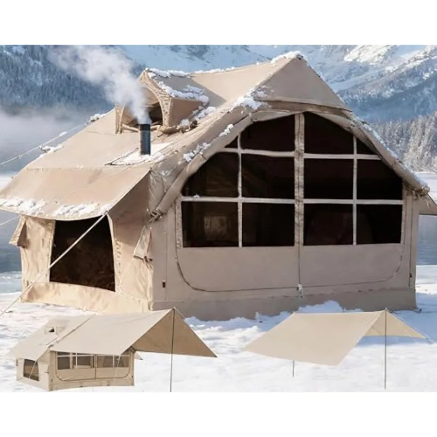 

Надувные палатки для кемпинга с отверстием для печи, для 4-6 человек, простые в установке, надувные палатки для 4 сезонов, водонепроницаемые, для кемпинга.