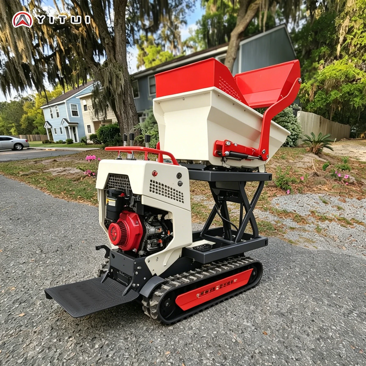 

Portable 500kg Mini Crawler Dumper Rubber Track Dump Truck Lightweight Transport Cart For Home Garden Farm Backyard Customized