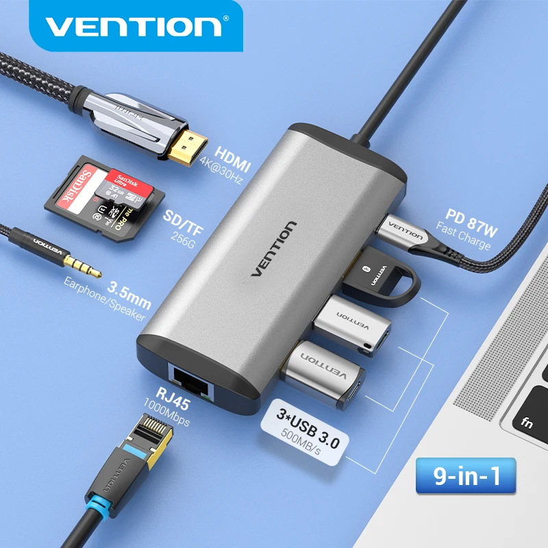 Vention USB C HUB Type C to USB 3.0 Dock Station USB C HDMI RJ45 4K for MacBook Pro Air Accessories Type C 3.1 Splitter USB HUB