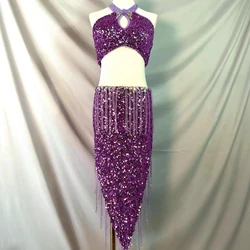 BellyDance Suit for Women Customized Senior AB Stones Tassel Perform Set Adult and Children Oriental Dance Competition Clothing