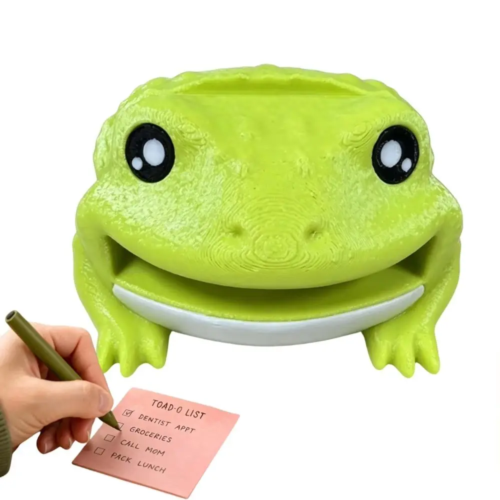 Cute Frog Shape Frog Desk Organizer 3D Sculpted Details Rounded Memo Holder Matte Finish Sticky Note Compartment Pen Holder