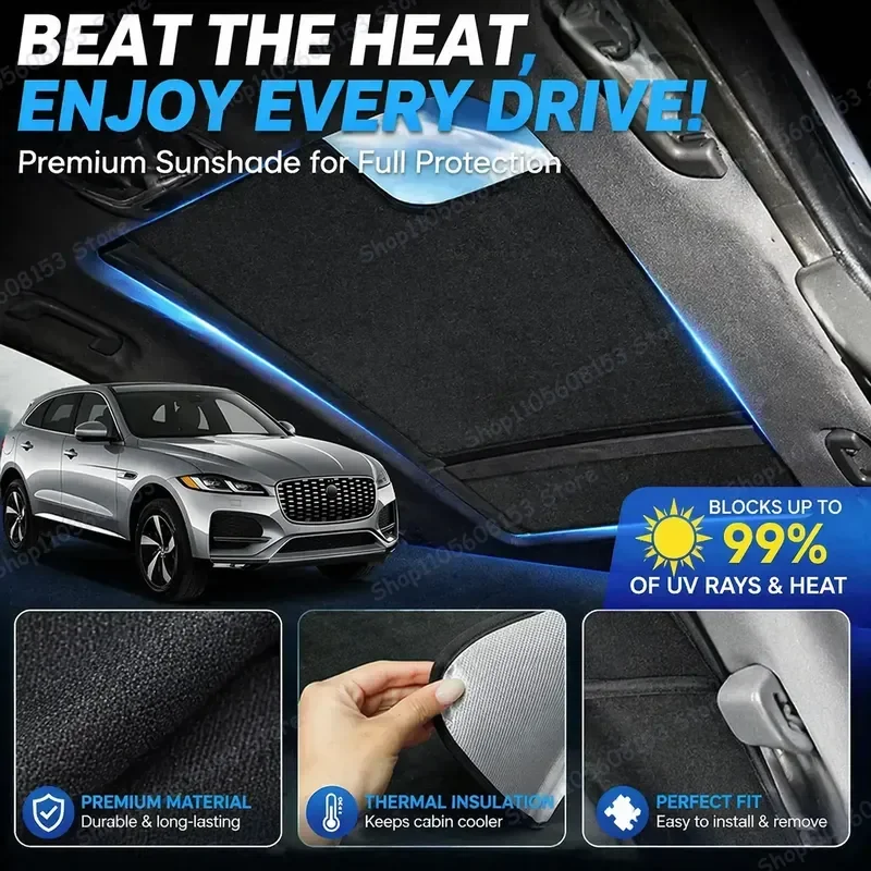 For JAGUAR F-PACE 2016–2024 Suede Sunshade for Sunroof UV Protection Electrostatic Adhesion Heat Insulation Skylight Cover