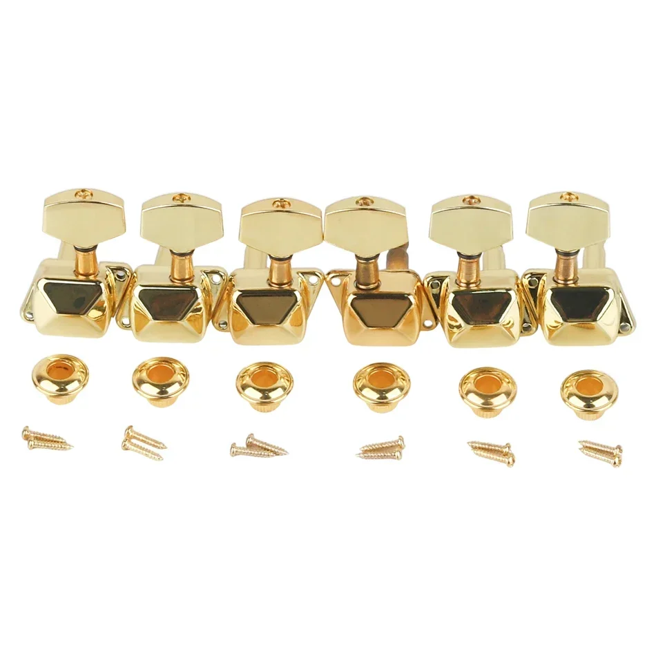 Gearlly Semiclosed String Tuning Pegs Machine Heads Tuners 3L3R Electric Acoustic Guitar parts Replacement Set of 6Pcs Golden