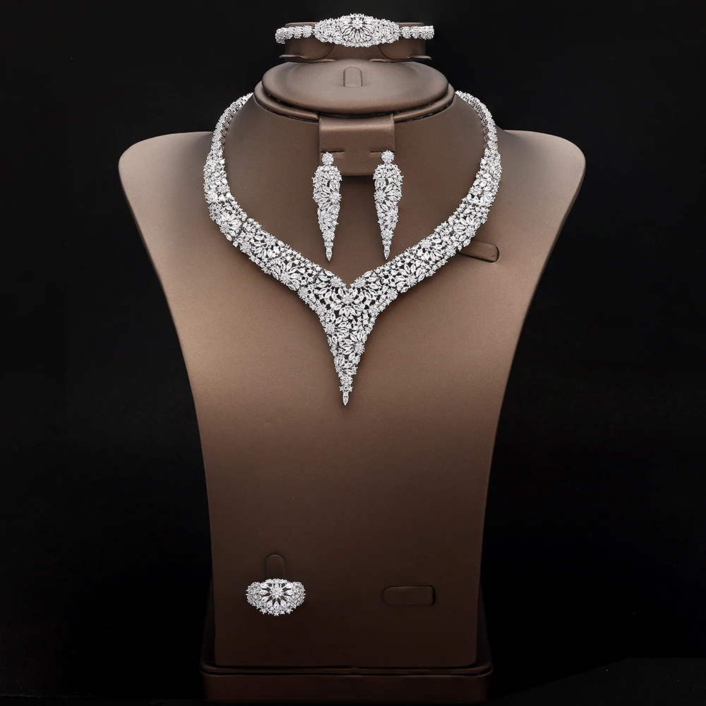 

2024 Hot Selling Bridal Wedding Jewelry Set Cube Zirconia 4-piece Set Dubai Women's Jewelry Set Nigeria