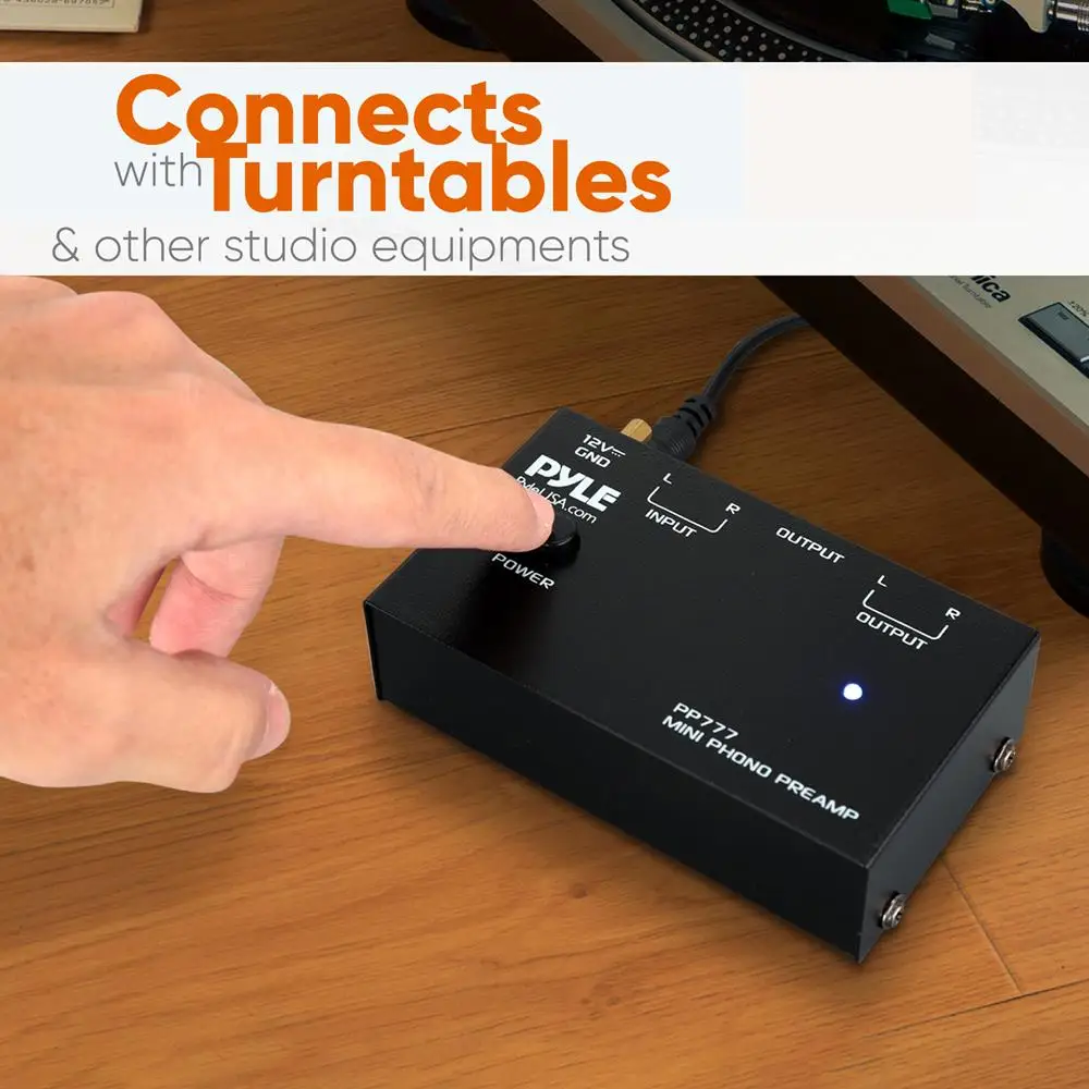 Mini Phono Turntable Preamp, Preamplifier Stereo dengan Input/Output RCA, Kebisingan Rendah, Adaptor 12V DC, Ideal untuk Vinyl & Fonograf