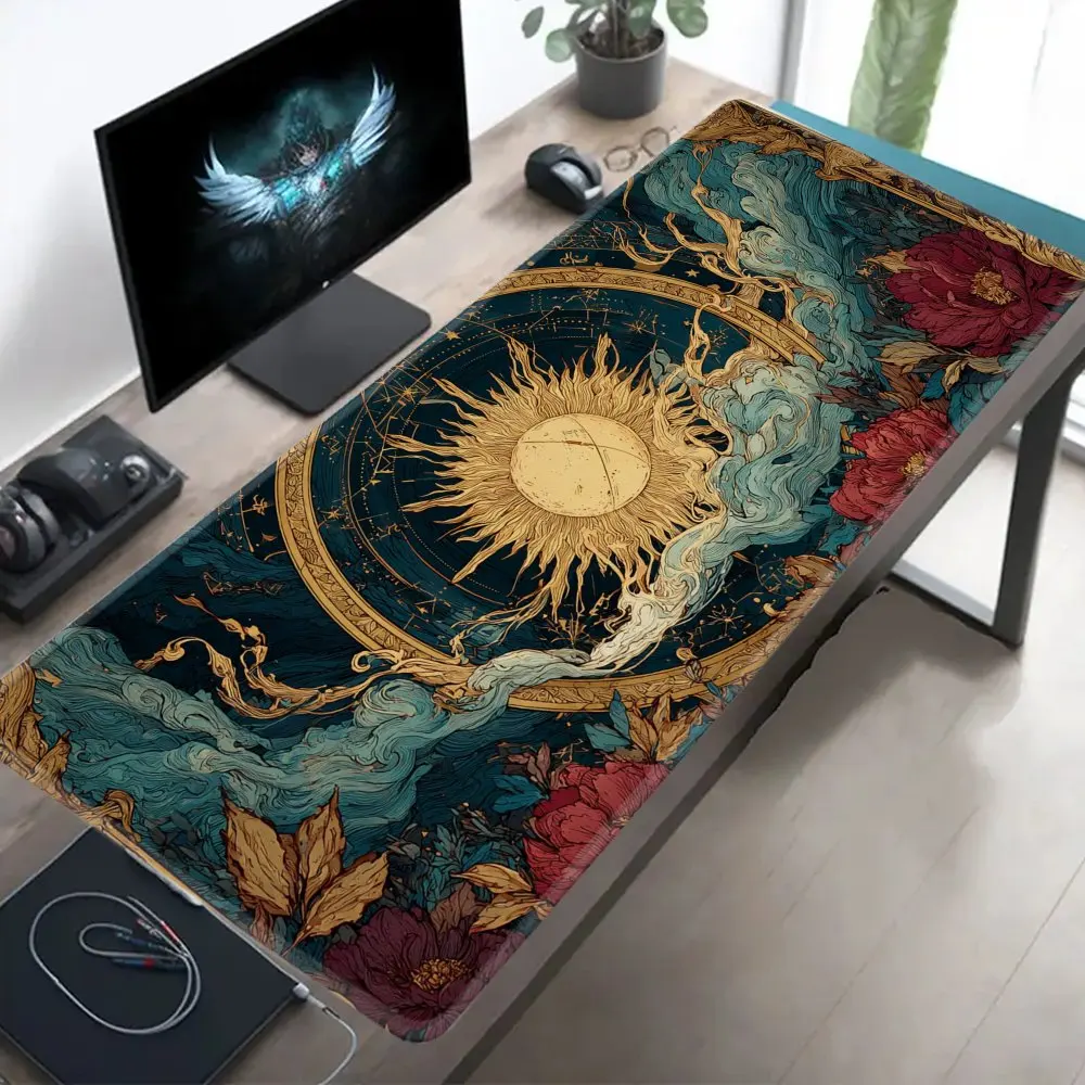 Mystical Sun Celestial Astrology Desk Mat Large Gaming Mouse Pad Rubber Base Desktop Mat Office