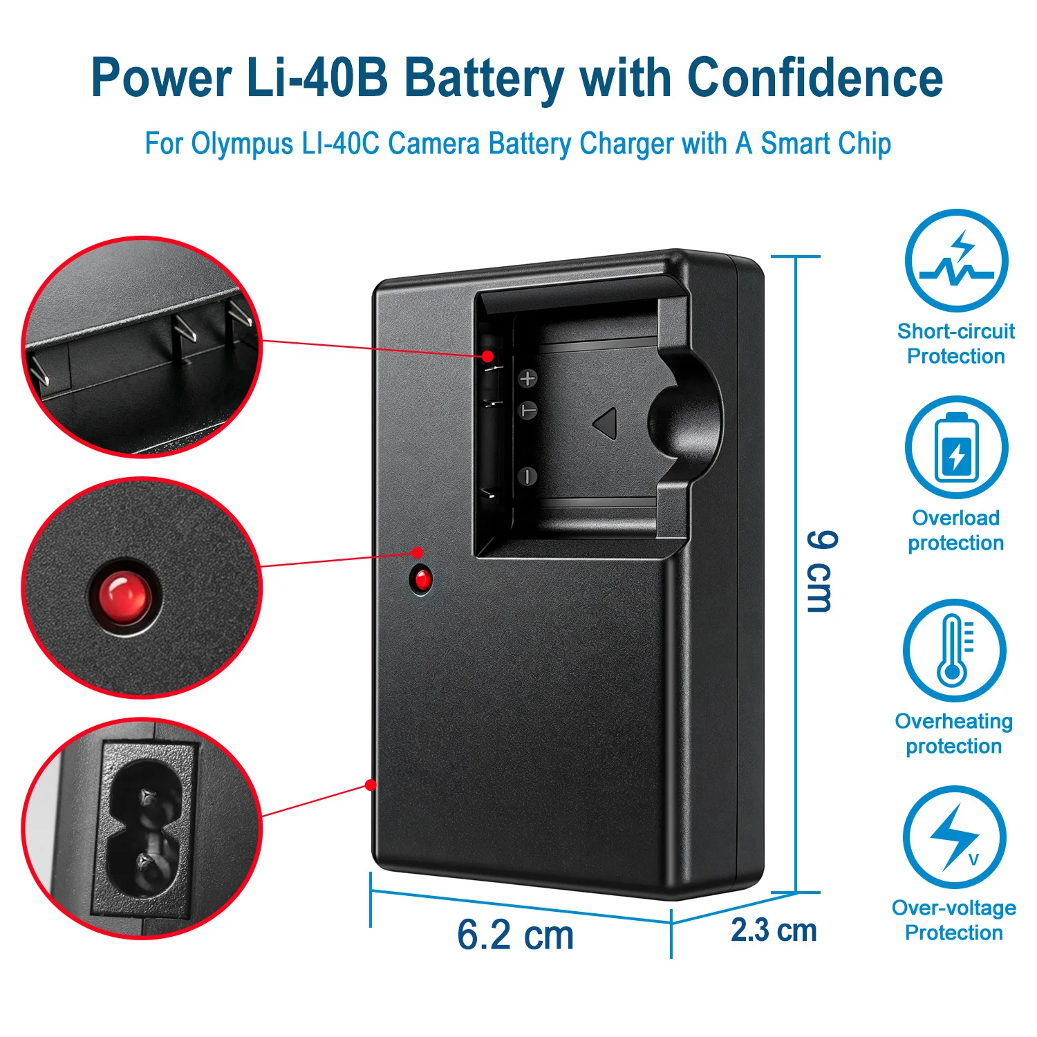 LI-40C Ladegerät für Kamera Olympus LI40B, LI42B Batterieladegerät X730, X735, X750, X560WP, X600, X730, X735, X795, X785, X785, X835, X845, X960 – Detail 3