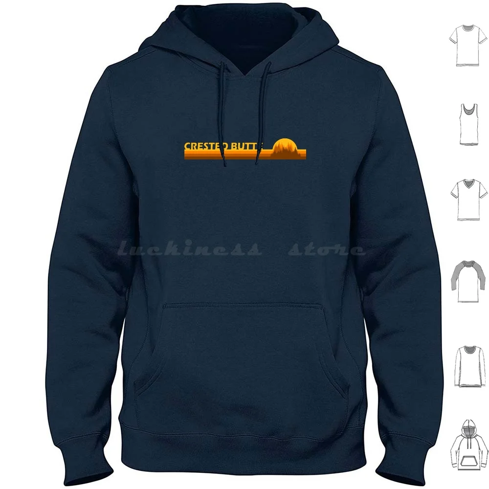 Crested Butte Hoodies Long Sleeve Crested Butte Forest Trees Retro Old School Orange