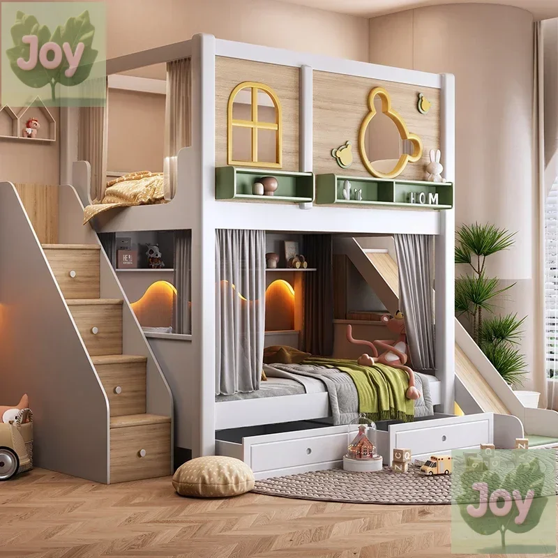 

down Bunk Tree house mother High guardrail roof with slide Two-child parent-child High and low