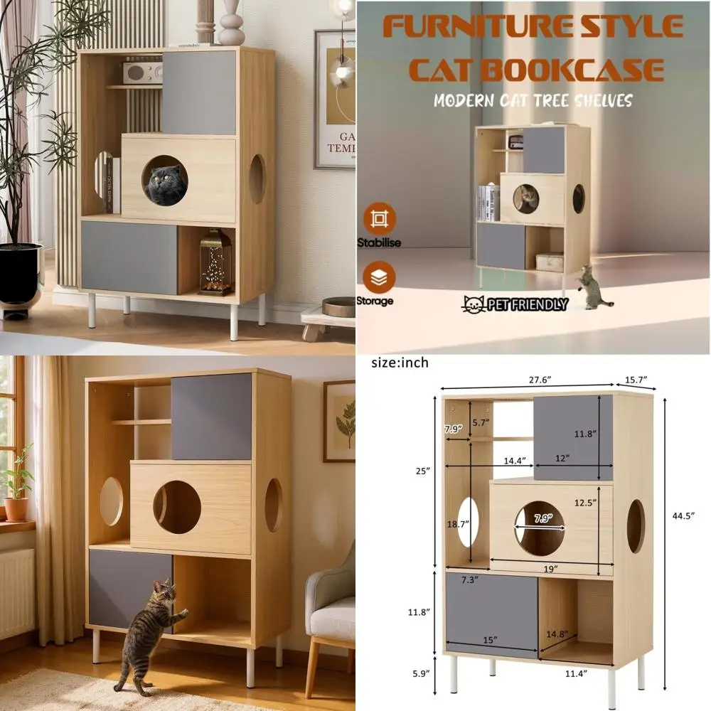 Torre per albero da arrampicata per gatti da interni - Albero per gatti moderno in legno multistrato con tiragraffi per gatti