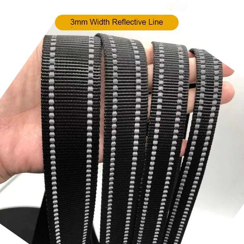 50 Meters 3mm Reflective Line Webbing 1.7mm Thick Polyester Durable Tape Black For Dog Collar Leash Backpack Strap DIY Craft