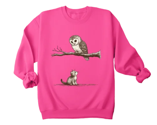 Polarshe Owl and Cat, Peaceful Animals, Cat, Owl, Cute Animals, Animal Lover / Sweatshirt