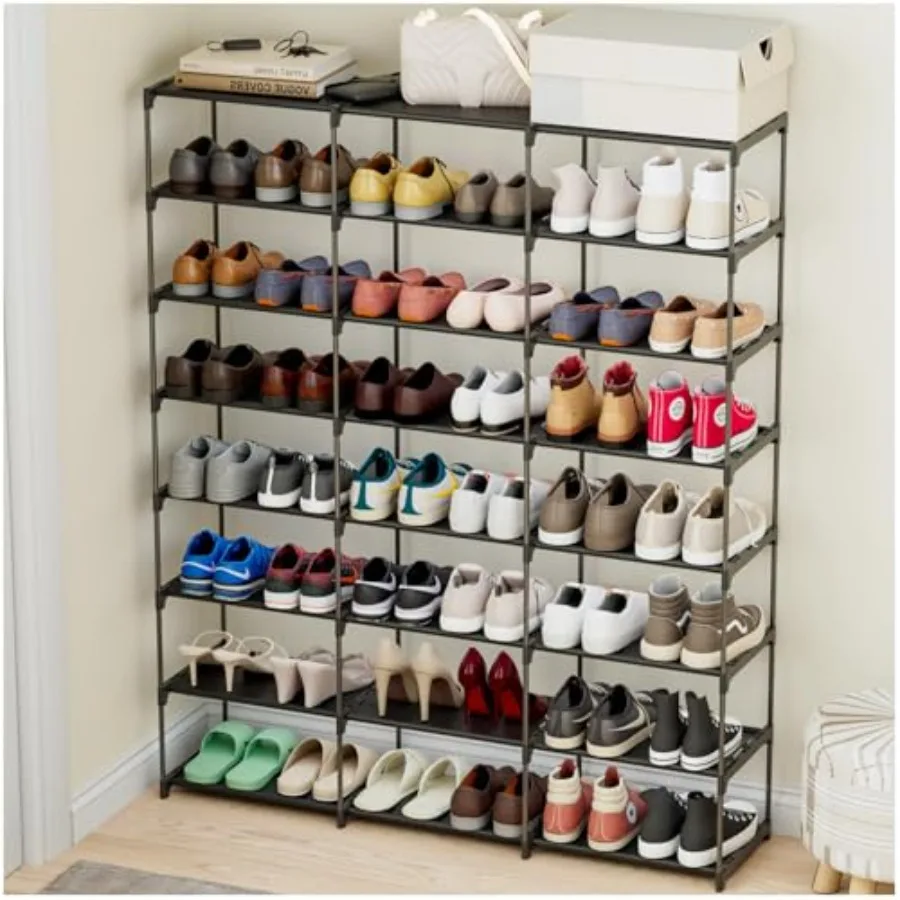 

Large Shoe Rack for Entryway Holds Pairs, Metal Shelves with Dust-Proof Mats, Space Saving Storage for Garage Closet, DIY Assem