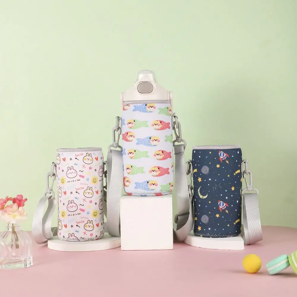 1Pc Universal Water Bottle Cover Bag Pouch With Strap Neoprene Water Pouch Holder Shoulder Strap Black Bottle Carrier