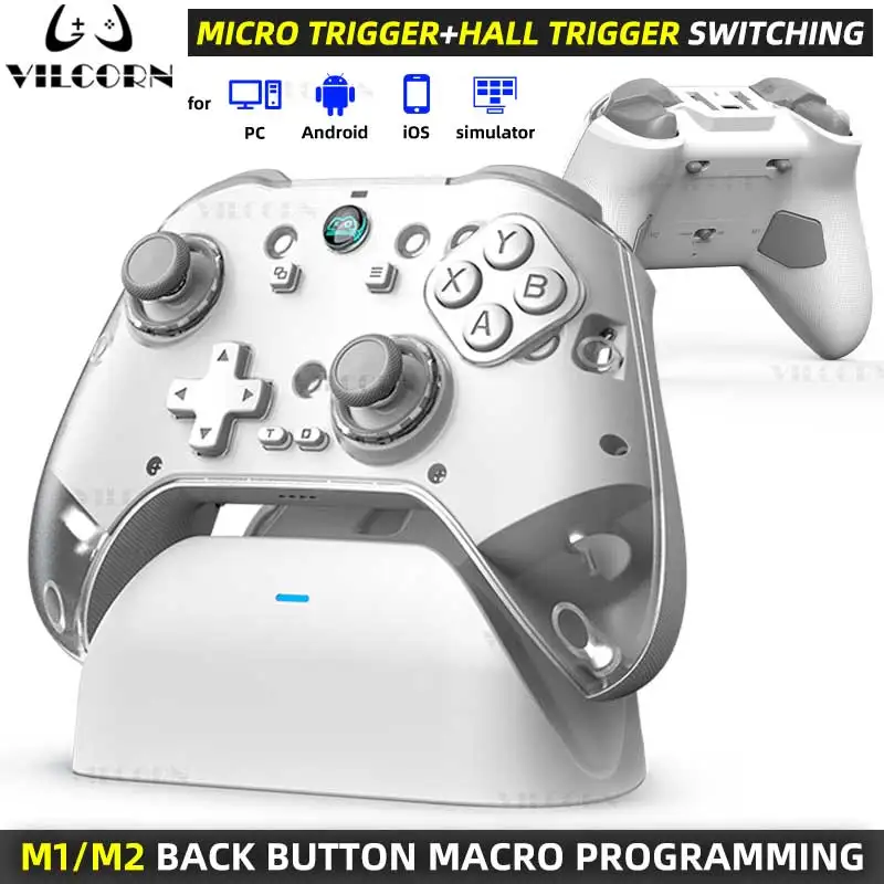 VILCORN Wireless BT Game Controller With Charging Dock Six-axis Gyroscope Hall Joystick Gamepad for PC/Android/IOS/Windows10