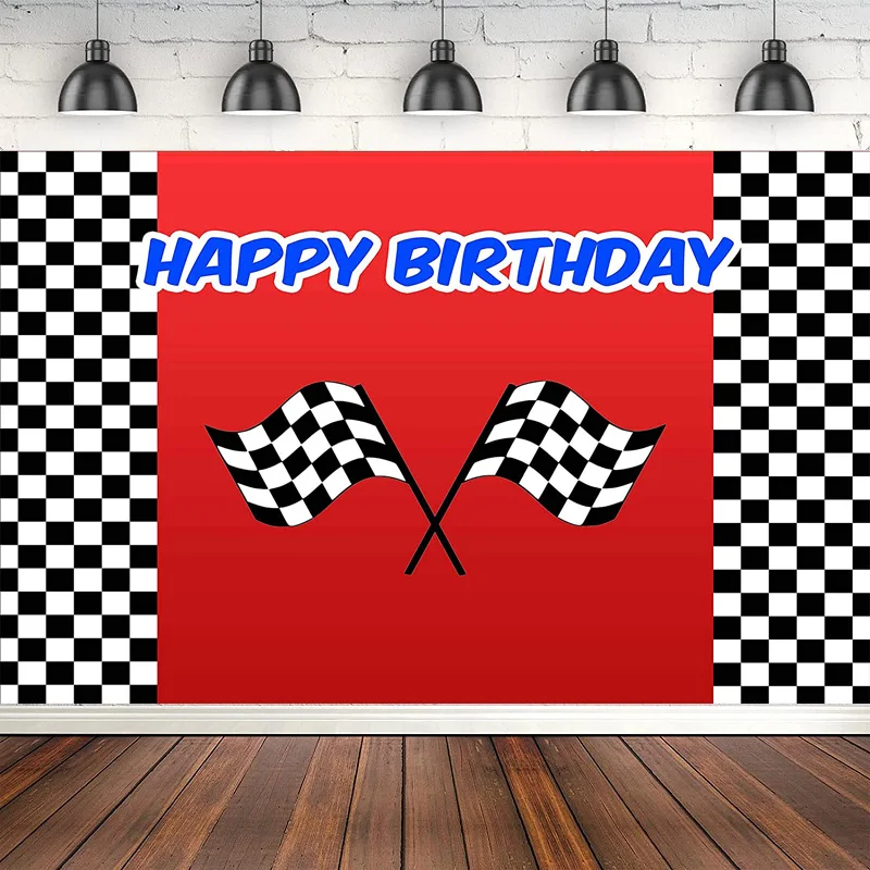 Photography Backdrop Car Racing Flag Black White Grid Red Backgrounds Birthday Party Decoration Banner Poster Photo Booth Props