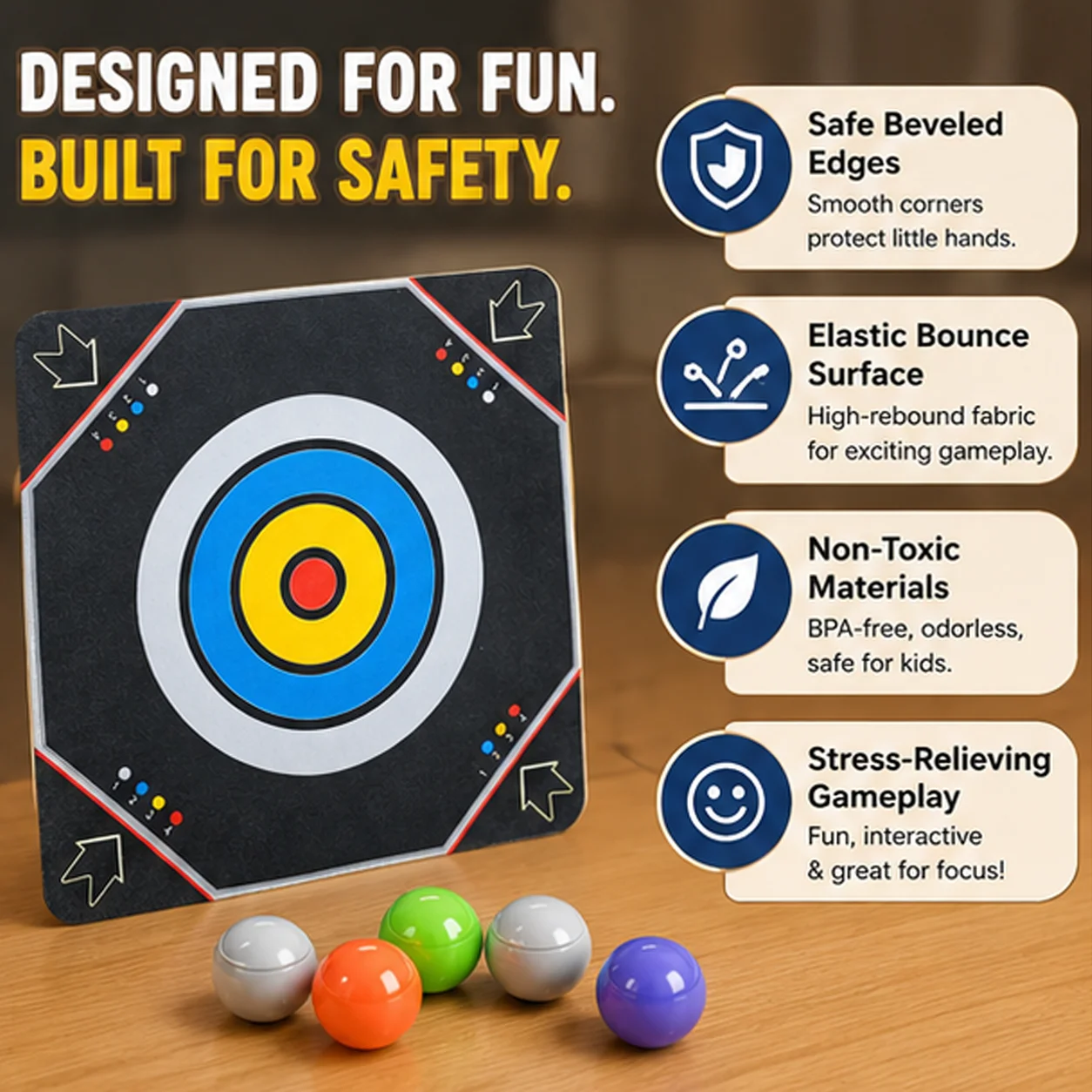 Tabletop Flick Ball Target Game, Bounce Collision Board Game, Family Multiplayer Shooting Target Toy for 2-4 Players, Indoor Par