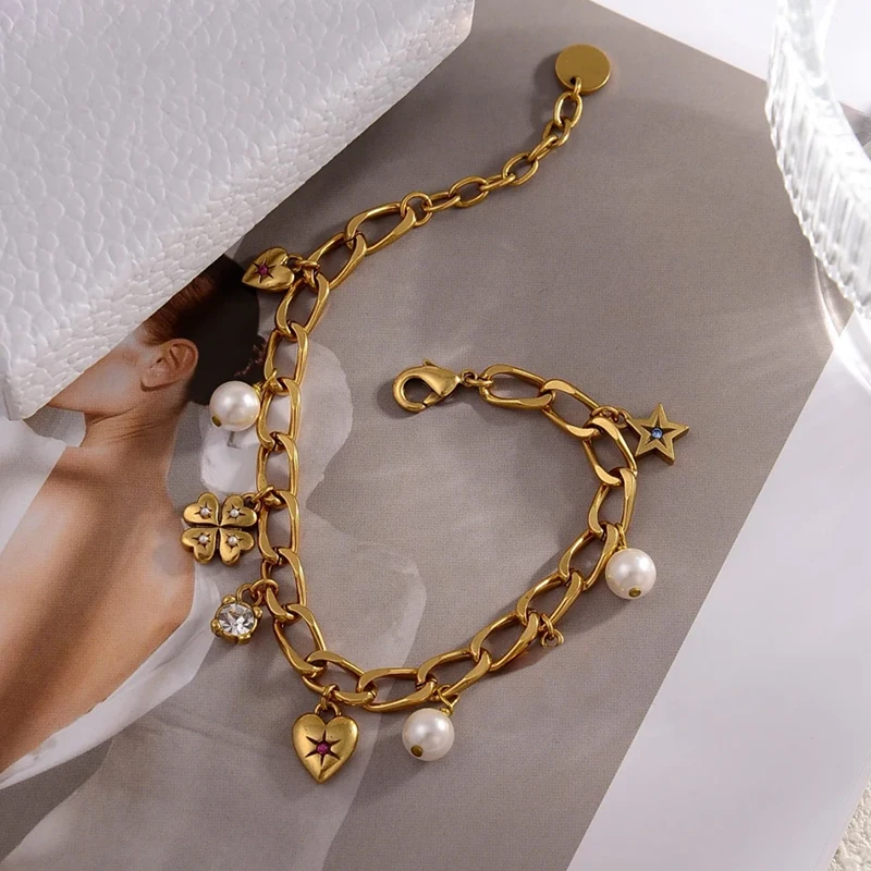2024 Top European Designer Retro Multi Element Pearl Gold Bracelet Women\'s Charm Jewelry Trend